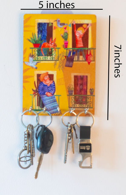 Katha Plates 5-Hook Keyholder • Multicolor • 5″×7″ • MDF • Wall-Mounted for Entryway (Balcony Tales)