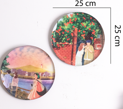 Everyday Romance 3| 10" Metal Wall Hanging Plates with Pre-Attached Hooks (Set of 2)