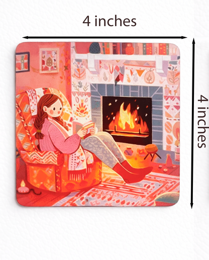 Everyday Moments Fridge Magnet • Multicolor • 4″×4″ • Matte Finish • Everyday Home Décor (Winter Evenings by the Fireplace))