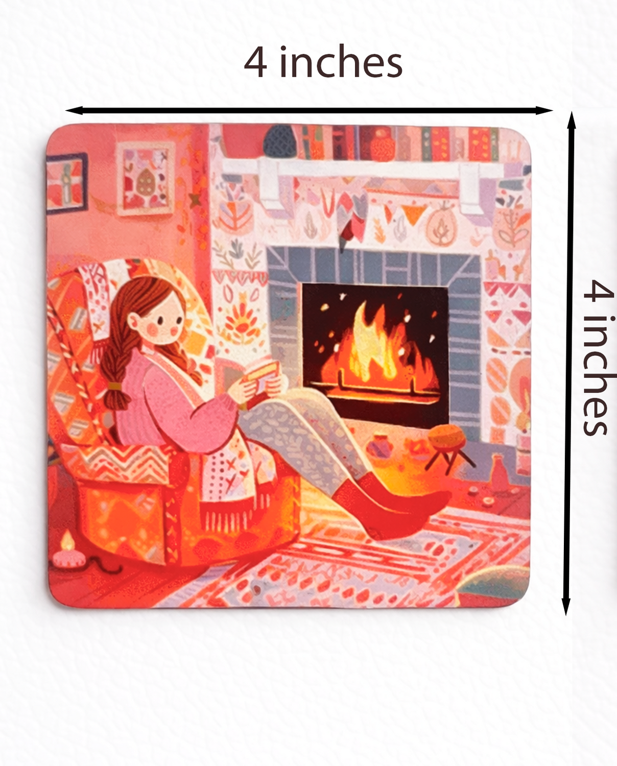 Everyday Moments Fridge Magnet • Multicolor • 4″×4″ • Matte Finish • Everyday Home Décor (Winter Evenings by the Fireplace))