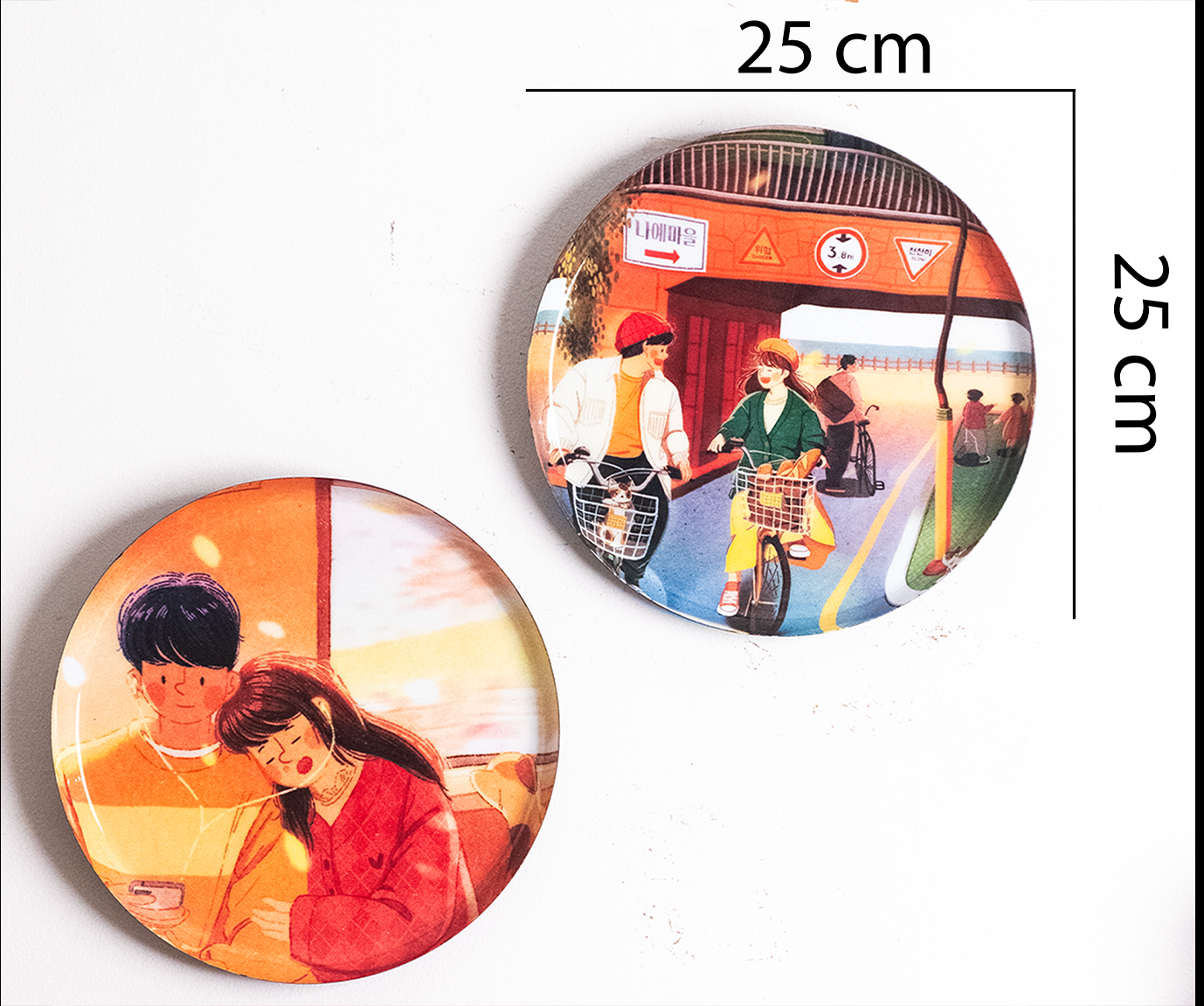 Everyday Romance 1| 10" Metal Wall Hanging Plates with Pre-Attached Hooks (Set of 2)