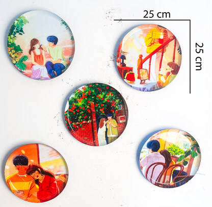 Everyday Romance 1| 10" Metal Wall Hanging Plates with Pre-Attached Hooks (Set of 5)