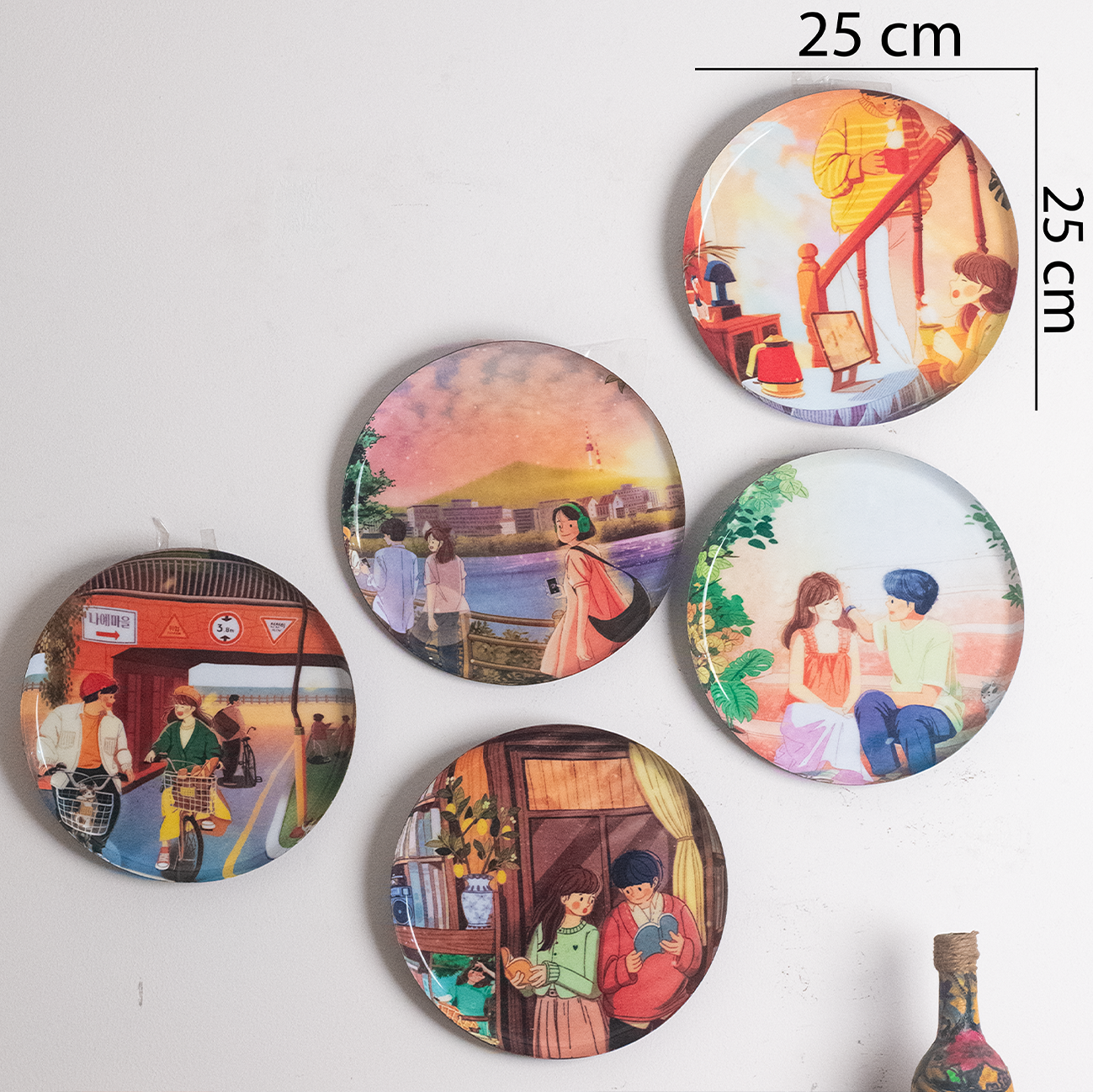 Everyday Romance 3| 10" Metal Wall Hanging Plates with Pre-Attached Hooks (Set of 5)