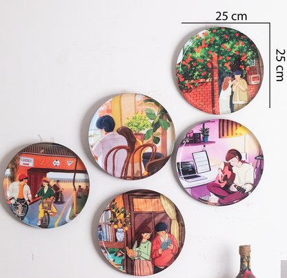 Everyday Romance 2| 10" Metal Wall Hanging Plates with Pre-Attached Hooks (Set of 5)