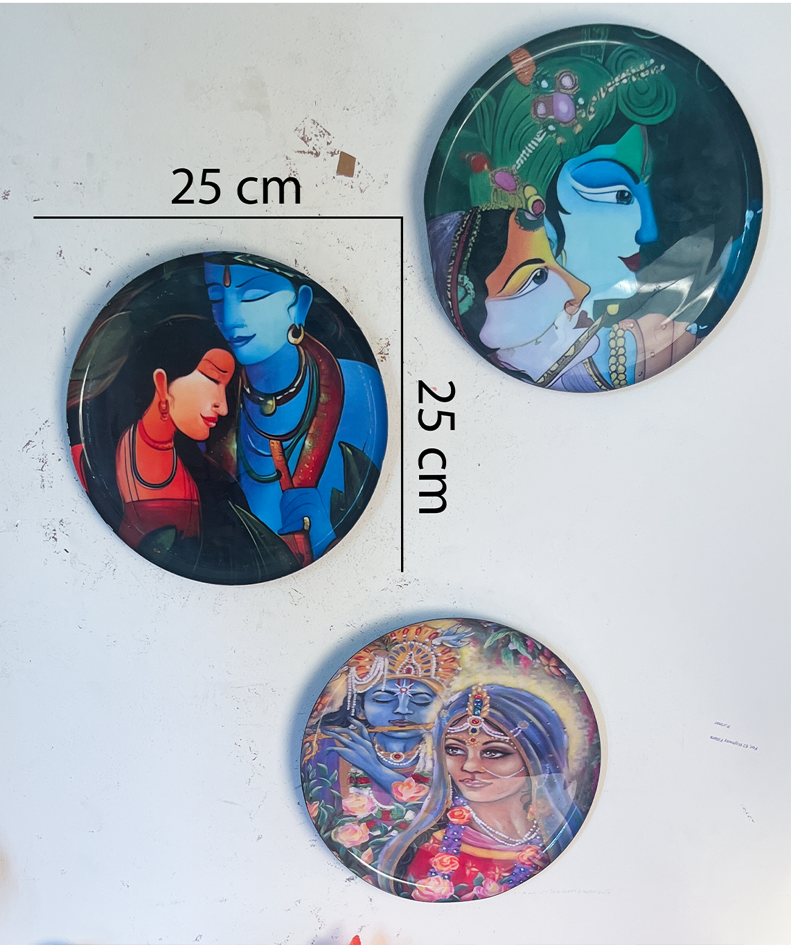 Radha Krishna Kathayein | The Divine Melody | Wall Décor Plates | 10" (Set of 3)