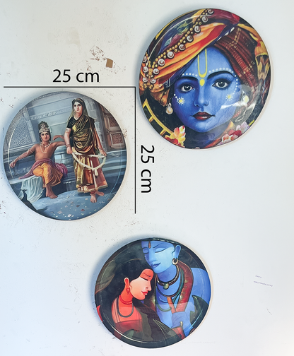 Radha Krishna Kathayein | Eternal Melody  | Wall Décor Plates | 10" (Set of 3)