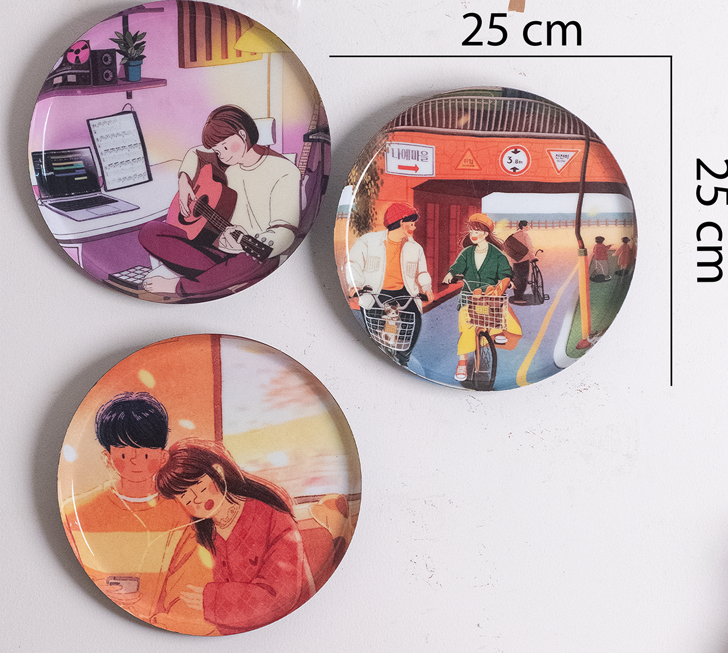 Everyday Romance 1| 10" Metal Wall Hanging Plates with Pre-Attached Hooks (Set of 3)