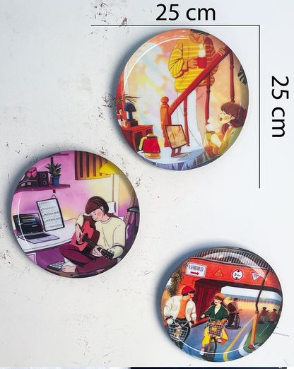 Everyday Romance 5| 10" Metal Wall Hanging Plates with Pre-Attached Hooks (Set of 3)