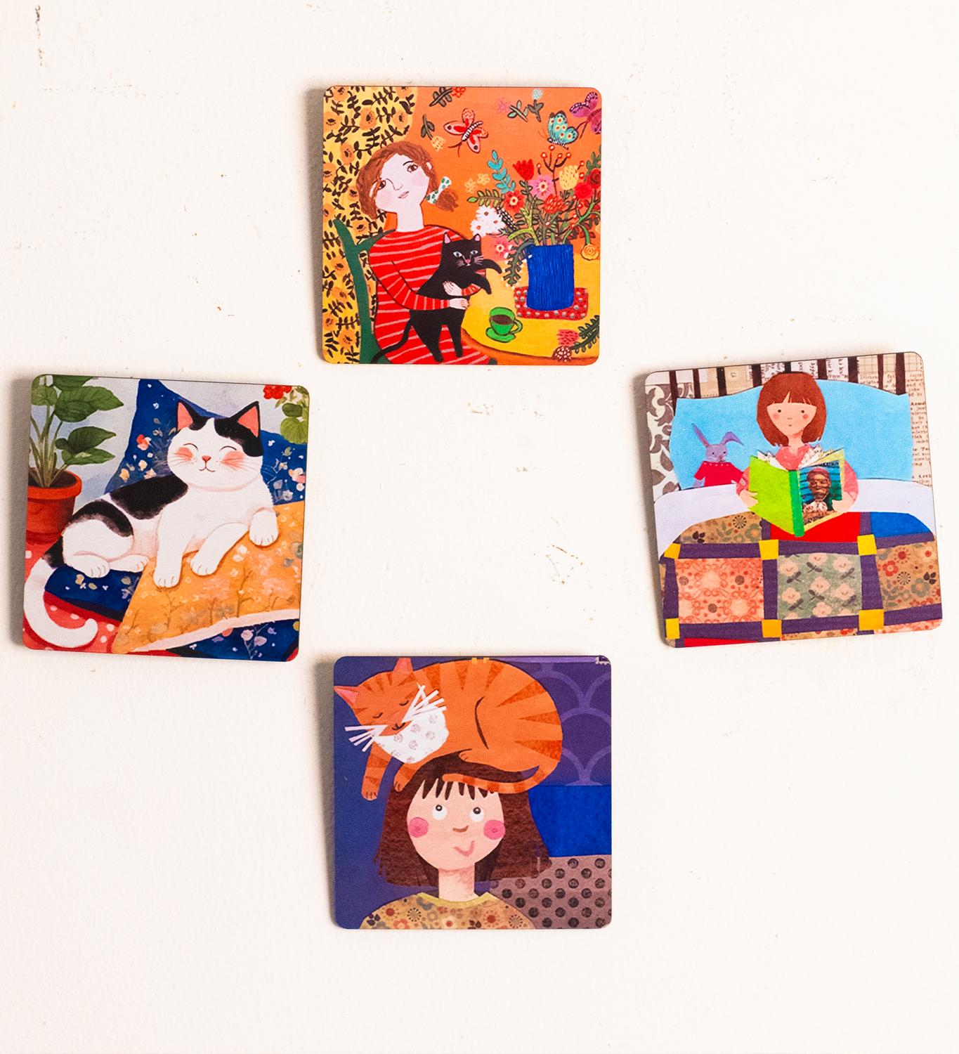 Katha Plates Modern Animal Wall Art • Multicolor • 8″×8″ (Set of 4) • MDF • Wall Décor for Living Room, Bedroom & Kids’ Room (Animal Parade)