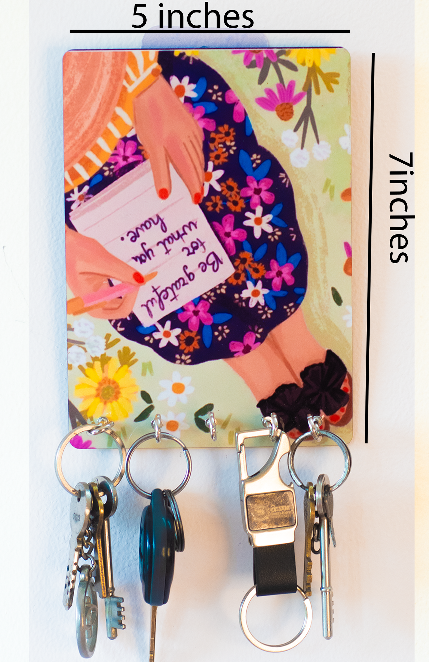 Katha Plates 5-Hook Keyholder • Multicolor • 5″×7″ • MDF • Wall-Mounted for Entryway (Self Love)