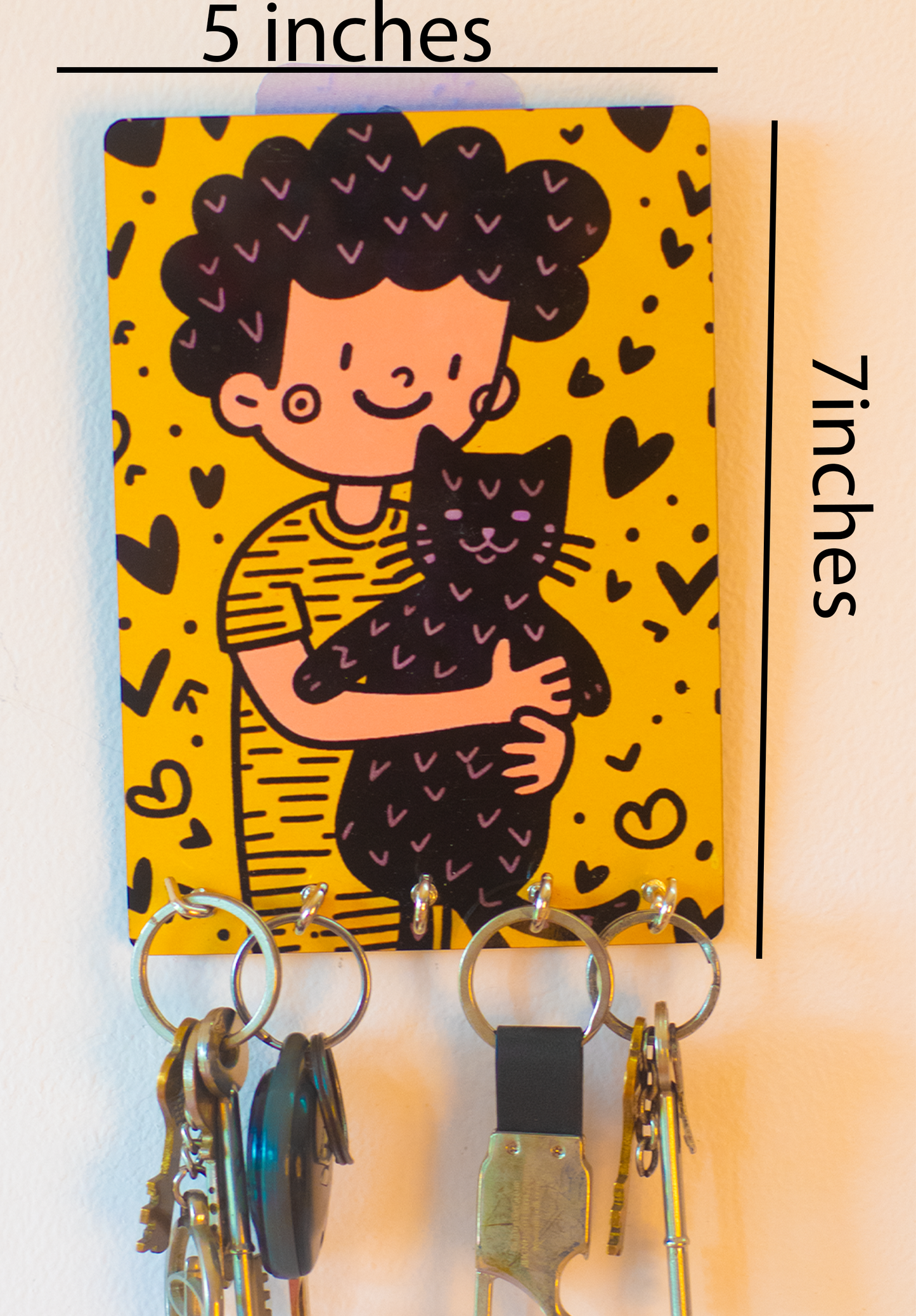 Katha Plates 5-Hook Keyholder • Multicolor • 5″×7″ • MDF • Wall-Mounted for Entryway (Pet Love)