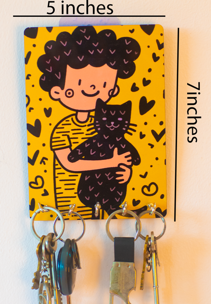 Katha Plates 5-Hook Keyholder • Multicolor • 5″×7″ • MDF • Wall-Mounted for Entryway (Pet Love)