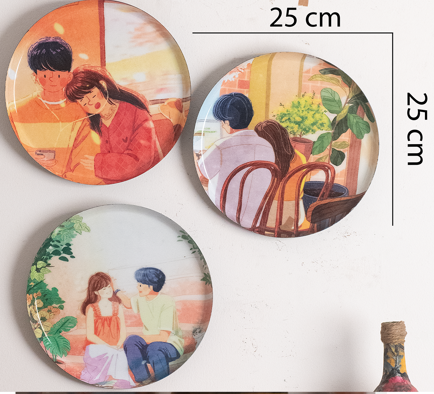 Everyday Romance 6| 10" Metal Wall Hanging Plates with Pre-Attached Hooks (Set of 3)