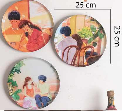 Everyday Romance 6| 10" Metal Wall Hanging Plates with Pre-Attached Hooks (Set of 3)