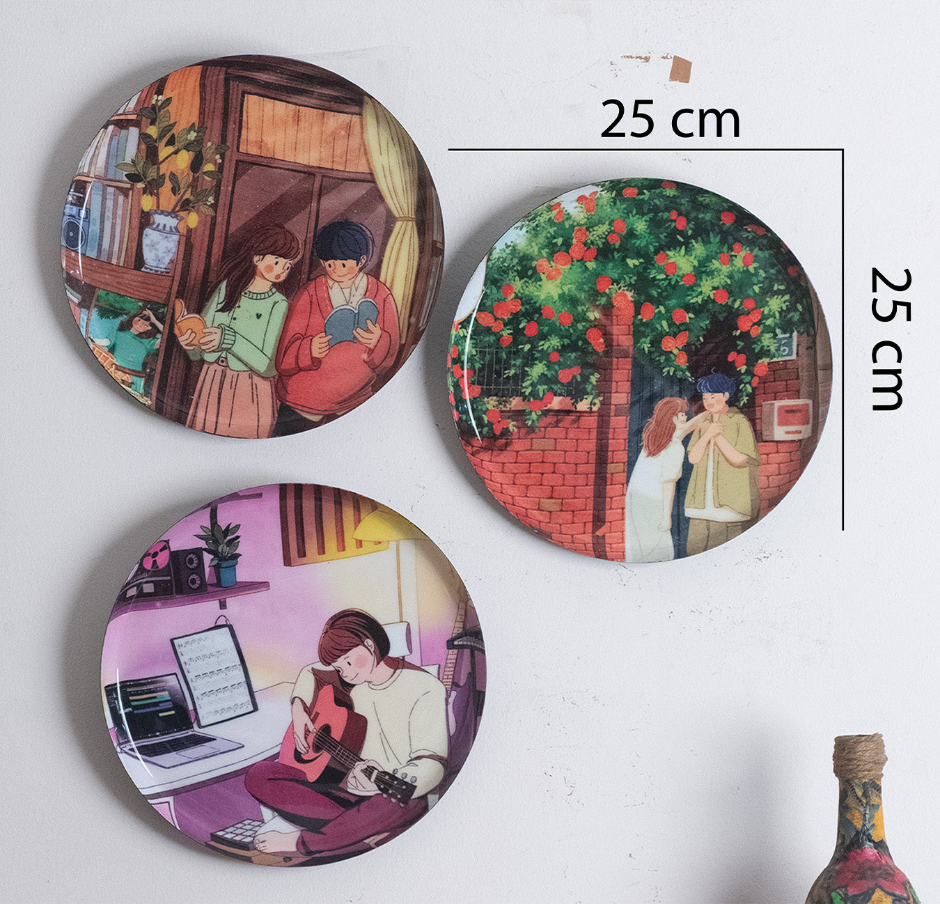 Everyday Romance 4| 10" Metal Wall Hanging Plates with Pre-Attached Hooks (Set of 3)