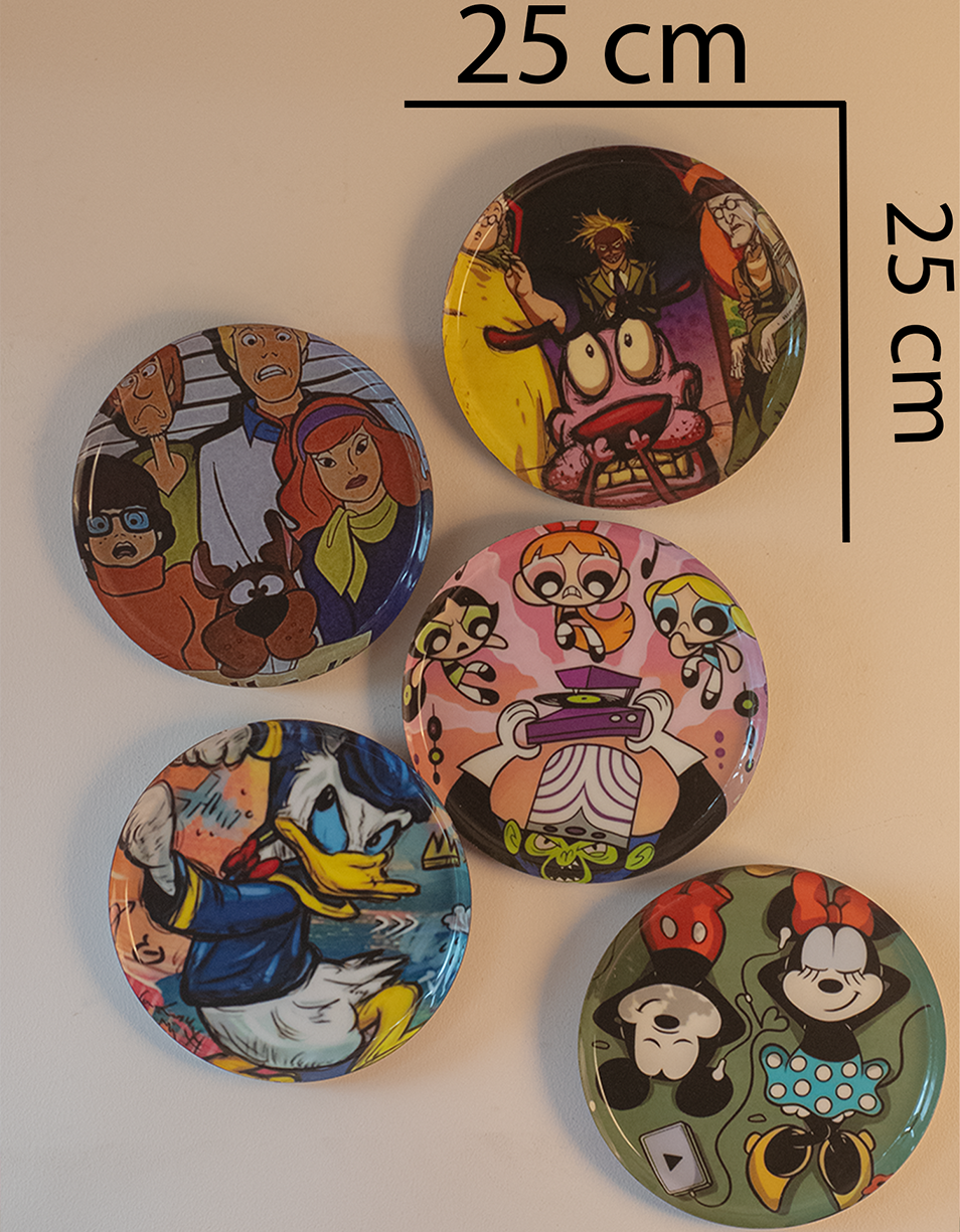 Classic Toons 2 | 10" Metal Wall Hanging Plates with Pre-Attached Hooks (Set of 5)