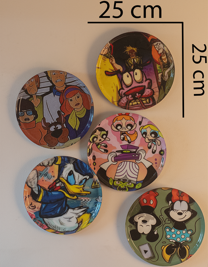 Classic Toons 2 | 10" Metal Wall Hanging Plates with Pre-Attached Hooks (Set of 5)