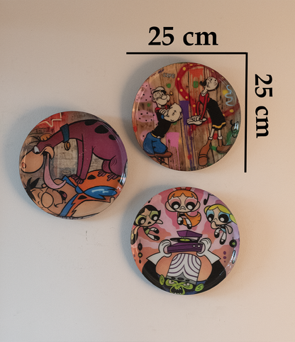 Classic Toons 1| 10" Metal Wall Hanging Plates with Pre-Attached Hooks (Set of 3)