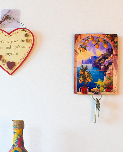 Katha Plates 5-Hook Keyholder • Multicolor • 5″×7″ • MDF • Wall-Mounted for Entryway (Coastal Adventures)
