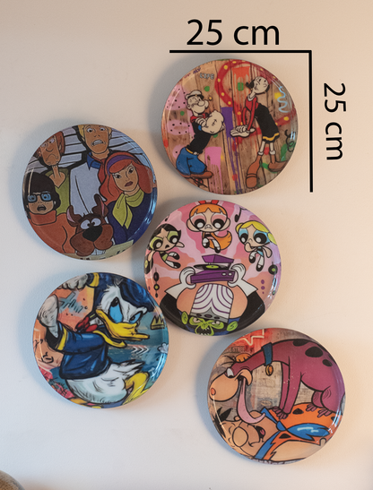 Classic Toons 1 | 10" Metal Wall Hanging Plates with Pre-Attached Hooks (Set of 5)