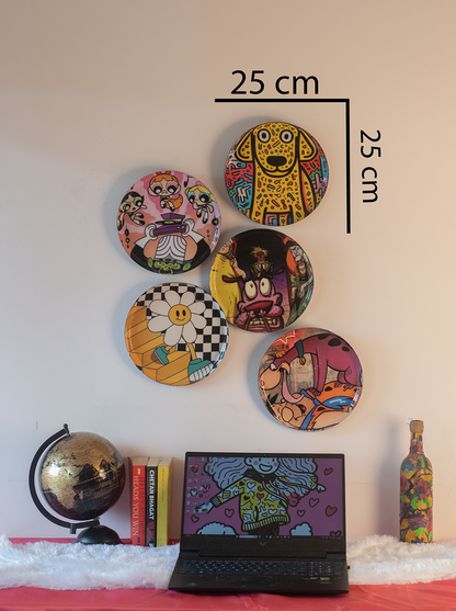 Classic Toons 4 | 10" Metal Wall Hanging Plates with Pre-Attached Hooks (Set of 5)