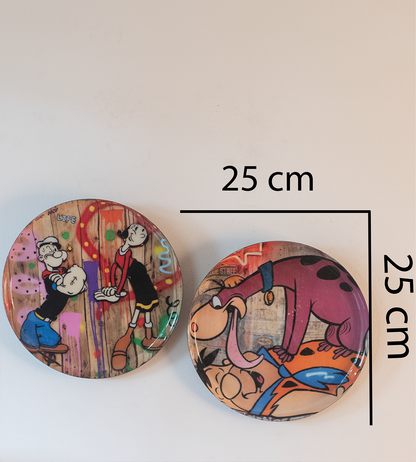 Classic Toons 1| 10" Metal Wall Hanging Plates with Pre-Attached Hooks (Set of 2)