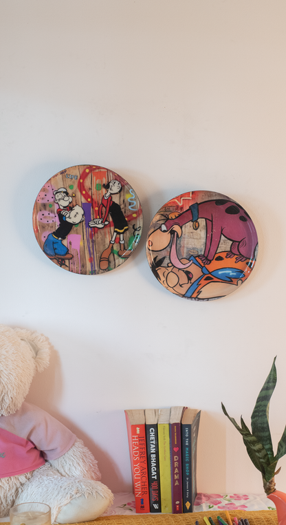 Classic Toons 1| 10" Metal Wall Hanging Plates with Pre-Attached Hooks (Set of 2)