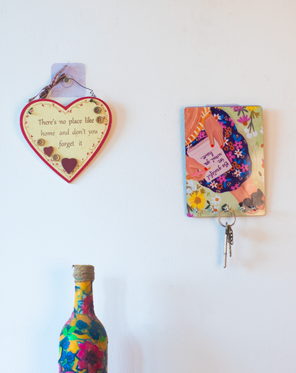 Katha Plates 5-Hook Keyholder • Multicolor • 5″×7″ • MDF • Wall-Mounted for Entryway (Self Love)