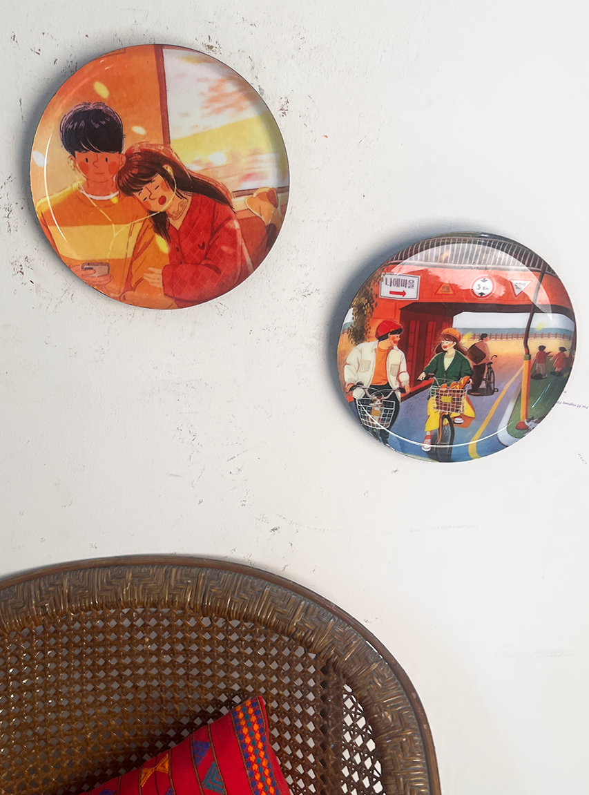 Everyday Romance 1| 10" Metal Wall Hanging Plates with Pre-Attached Hooks (Set of 2)