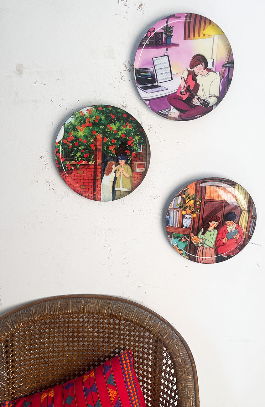 Everyday Romance 4| 10" Metal Wall Hanging Plates with Pre-Attached Hooks (Set of 3)