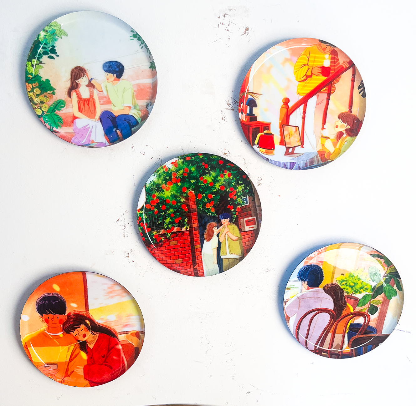 Everyday Romance 1| 10" Metal Wall Hanging Plates with Pre-Attached Hooks (Set of 5)