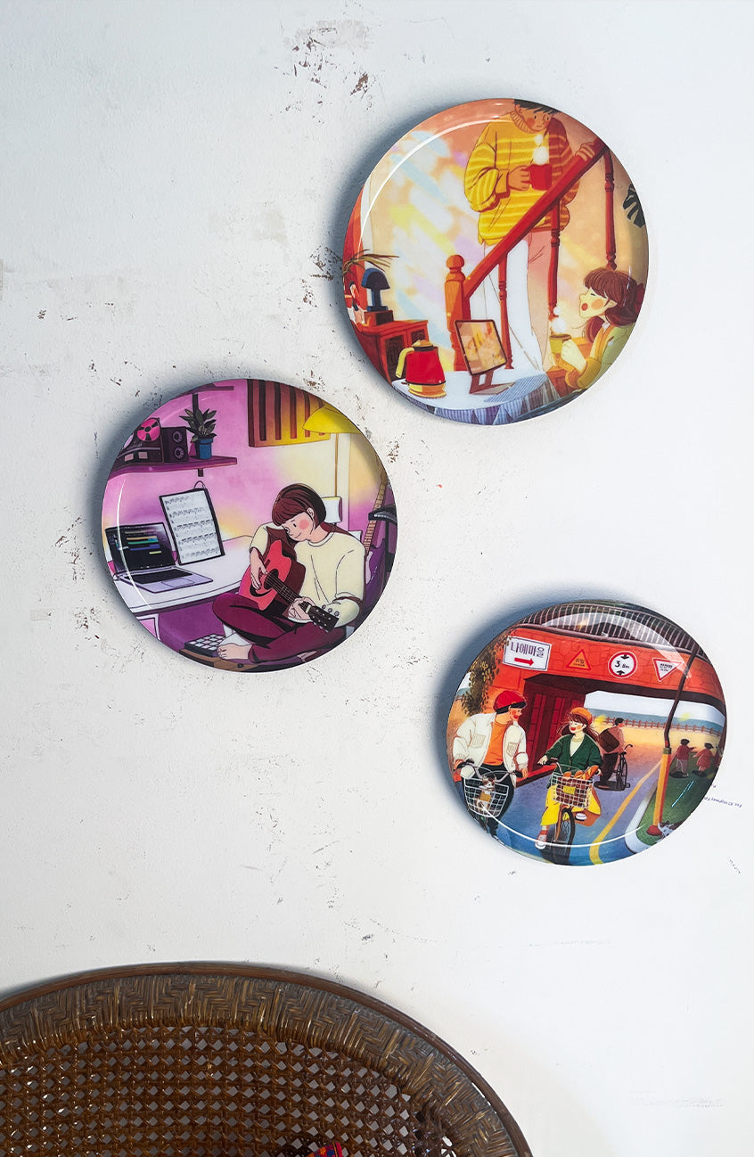 Everyday Romance 5| 10" Metal Wall Hanging Plates with Pre-Attached Hooks (Set of 3)