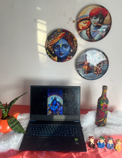 Radha Krishna Kathayein | Raas Leela Triptych | Wall Décor Plates | 10" (Set of 3)