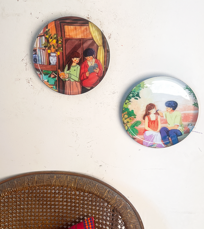 Everyday Romance 4| 10" Metal Wall Hanging Plates with Pre-Attached Hooks (Set of 2)