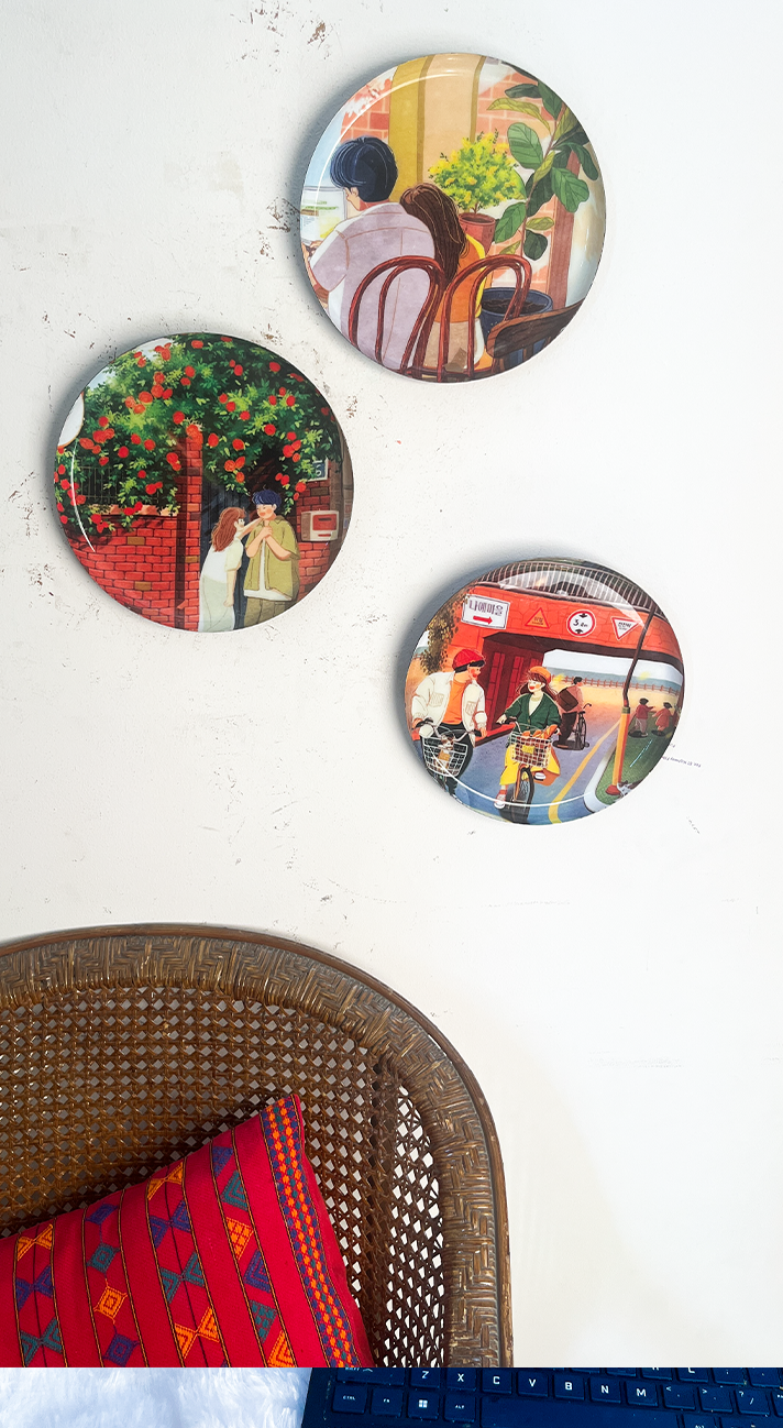Everyday Romance 2| 10" Metal Wall Hanging Plates with Pre-Attached Hooks (Set of 3)