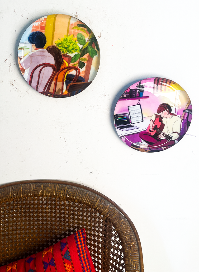 Everyday Romance 2| 10" Metal Wall Hanging Plates with Pre-Attached Hooks (Set of 2)