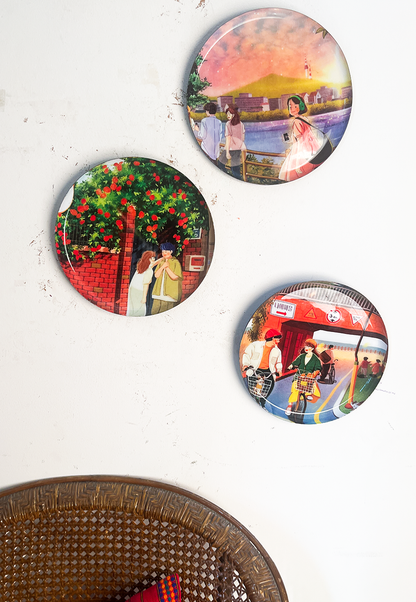 Everyday Romance 3| 10" Metal Wall Hanging Plates with Pre-Attached Hooks (Set of 3)
