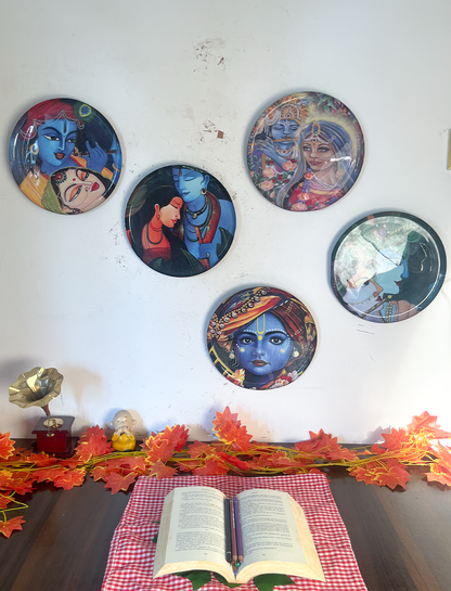 Radha Krishna Kathayein | The Divine Love| Wall Décor Plates | 10" (Set of 5)