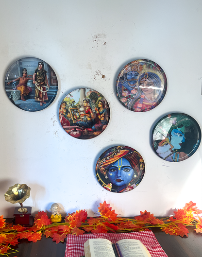 Radha Krishna Kathayein | Sacred Harmony| Wall Décor Plates | 10" (Set of 5)