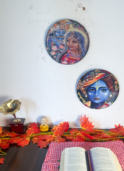 Radha Krishna Kathayein | The Celestial Dance | Wall Décor Plates | 10" (Set of 2)